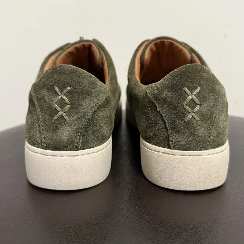 Frye Forest Green Suede Lena Zip Up Slip On Low Ivory Trim Top Sneaker 8 8M